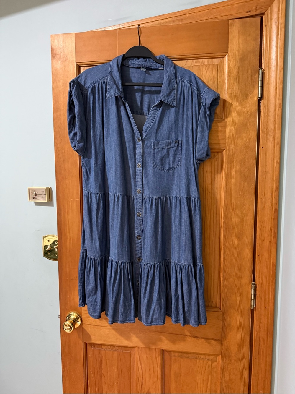 Tommy Hilfiger Denim Blue Tiered Button Midi Dress